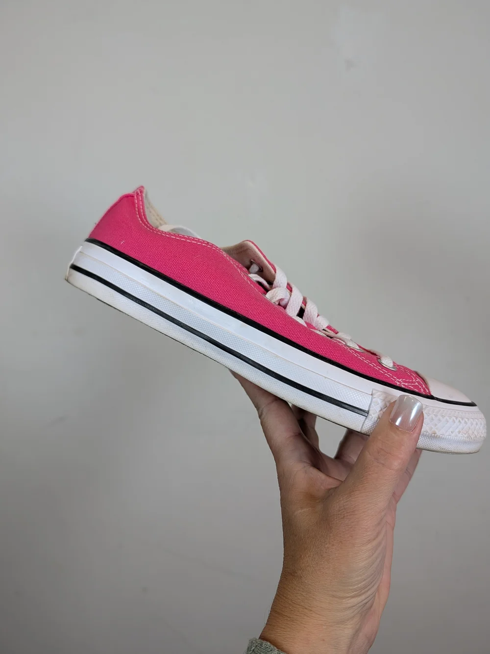 Converse Pink Low Top Canvas Sneakers with White Accents, Size 7.5